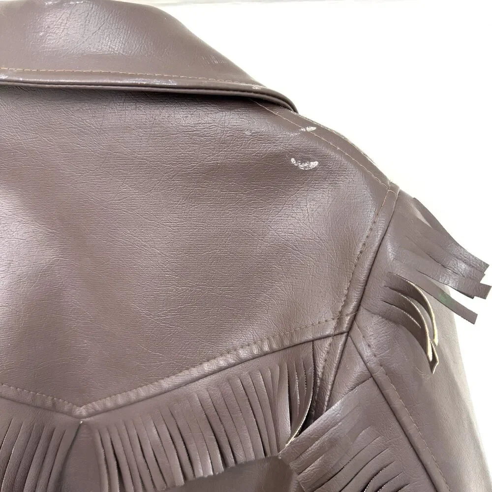 Vintage 60s 70s Thermo &Togs Kids Western Vinyl Fringe Jacket Cowhide Style